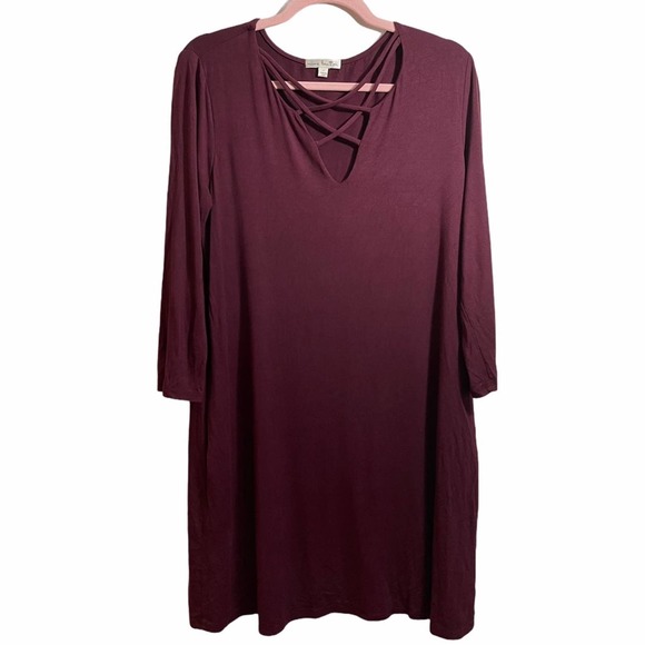 Nine Britton Burgundy Criss Cross Neck Dress - Picture 1 of 6